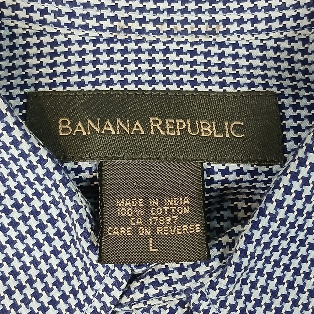 Banana Republic Large Mens Shirt Office Dress Houndstooth Heavy‎ 25x30 DEFECT